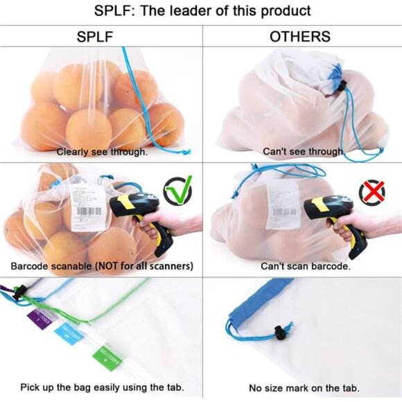 12 Pcs Heavy Duty Reusable Mesh Produce Bags, Barcode Scanable See Through Bags - Picture 3 of 8